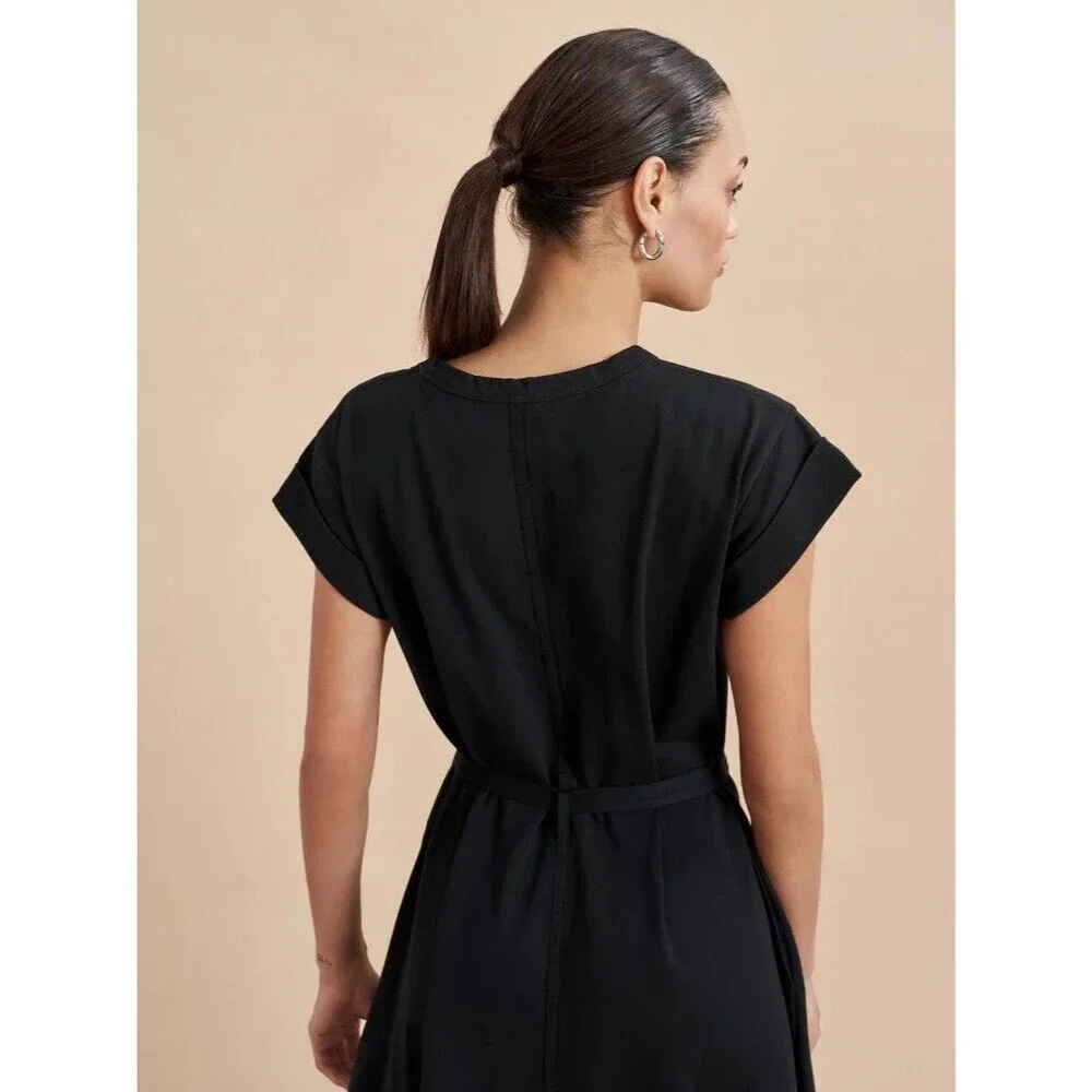 La Ligne New York Andie Dress Washed Out Black Organic Cotton XS $225 NO BELT